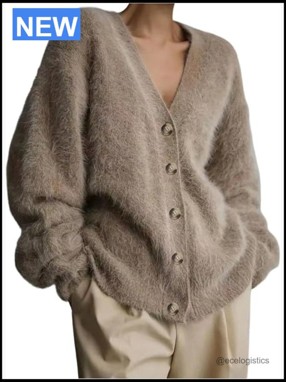 Plus Size Fuzzy Button Down Cardigan Sweater Long Sleeve V Neck
